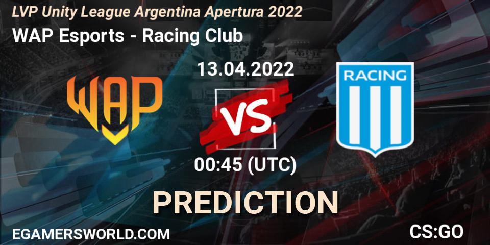 Pronósticos WAP Esports - Racing Club. 13.04.22. LVP Unity League Argentina Apertura 2022 - CS2 (CS:GO)