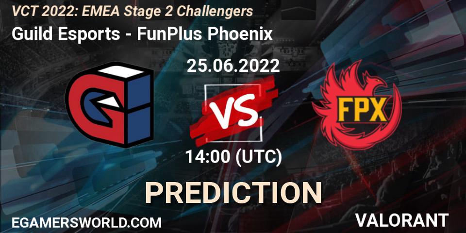 Pronósticos Guild Esports - FunPlus Phoenix. 25.06.2022 at 14:00. VCT 2022: EMEA Stage 2 Challengers - VALORANT