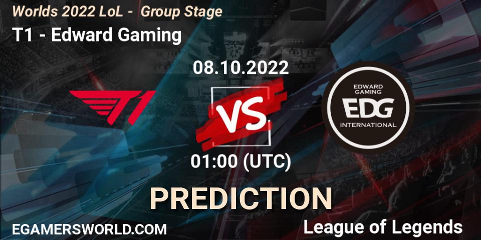 Pronósticos T1 - Edward Gaming. 08.10.2022 at 01:00. Worlds 2022 LoL - Group Stage - LoL