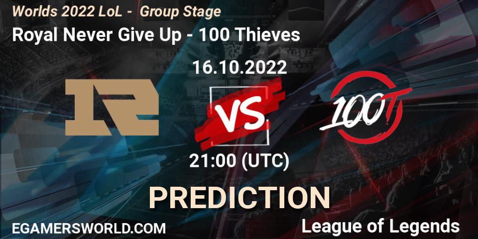 Pronósticos Royal Never Give Up - 100 Thieves. 16.10.22. Worlds 2022 LoL - Group Stage - LoL