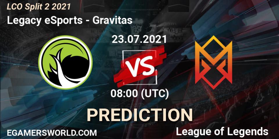Pronósticos Legacy eSports - Gravitas. 23.07.21. LCO Split 2 2021 - LoL