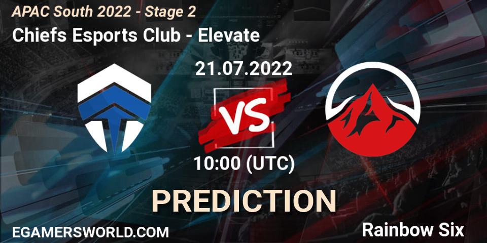 Pronósticos Chiefs Esports Club - Elevate. 21.07.2022 at 10:00. APAC South 2022 - Stage 2 - Rainbow Six