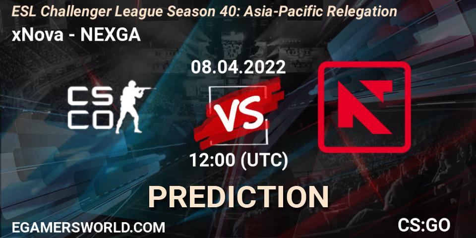 Pronósticos xNova - NEXGA. 08.04.2022 at 12:00. ESL Challenger League Season 40: Asia-Pacific Relegation - Counter-Strike (CS2)