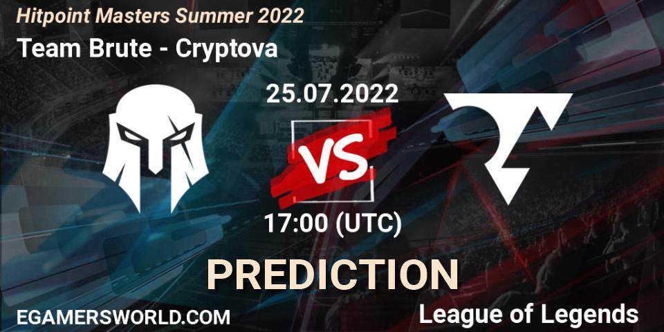 Pronósticos Team Brute - Cryptova. 25.07.2022 at 17:00. Hitpoint Masters Summer 2022 - LoL