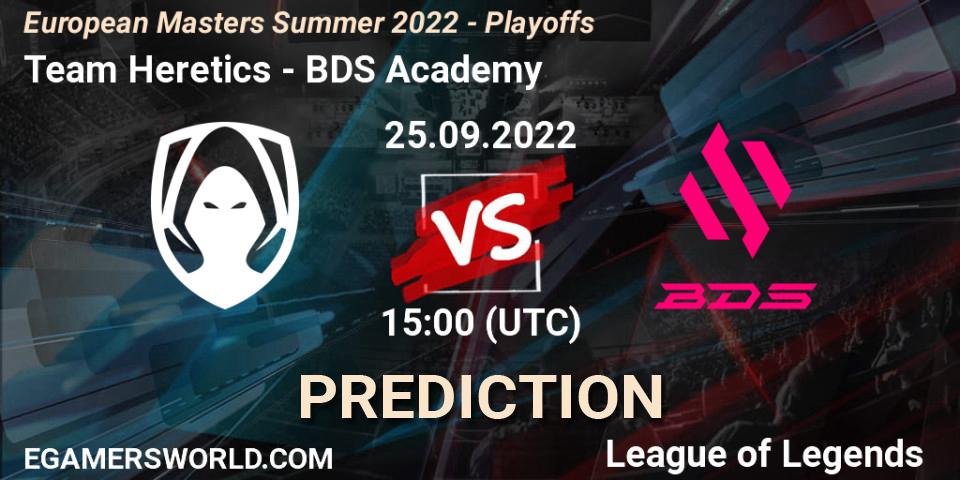 Pronósticos Team Heretics - BDS Academy. 25.09.2022 at 15:00. European Masters Summer 2022 - Playoffs - LoL
