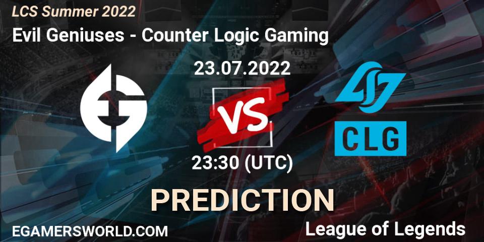 Pronósticos Evil Geniuses - Counter Logic Gaming. 23.07.22. LCS Summer 2022 - LoL