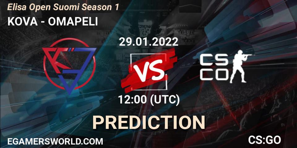 Pronósticos KOVA - OMAPELI. 29.01.2022 at 12:00. Elisa Open Suomi Season 1 - Counter-Strike (CS2)
