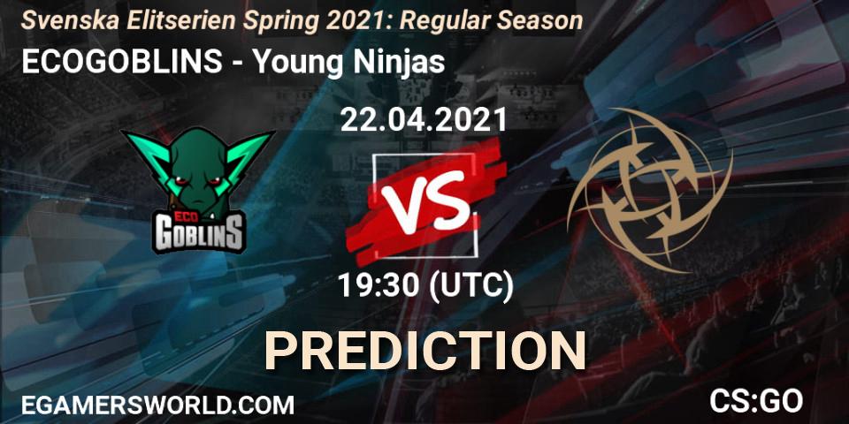 Pronósticos ECOGOBLINS - Young Ninjas. 22.04.2021 at 19:30. Svenska Elitserien Spring 2021: Regular Season - Counter-Strike (CS2)