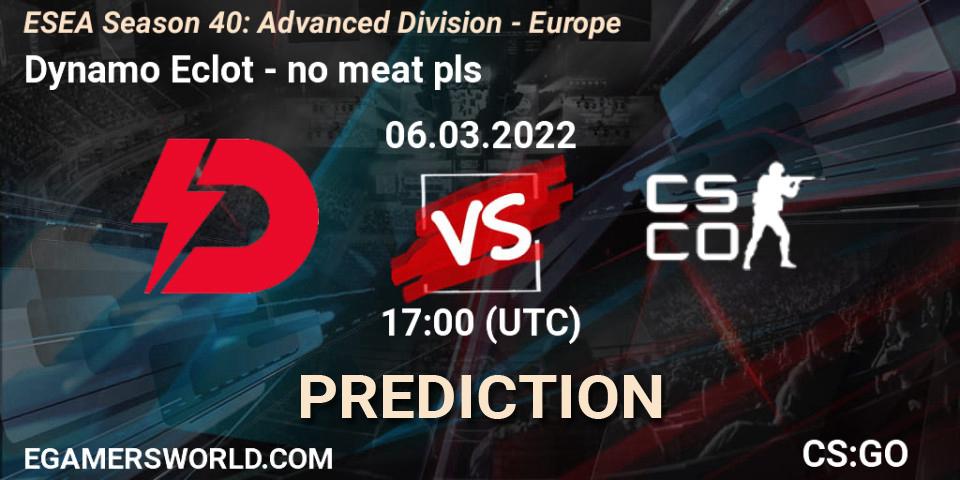 Pronósticos Dynamo Eclot - no meat pls. 06.03.2022 at 17:00. ESEA Season 40: Advanced Division - Europe - Counter-Strike (CS2)