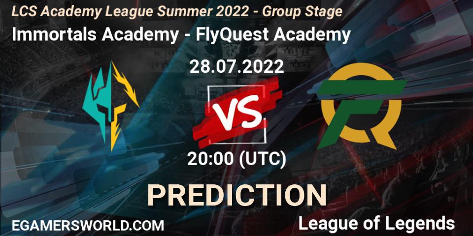 Pronósticos Immortals Academy - FlyQuest Academy. 28.07.2022 at 20:00. LCS Academy League Summer 2022 - Group Stage - LoL