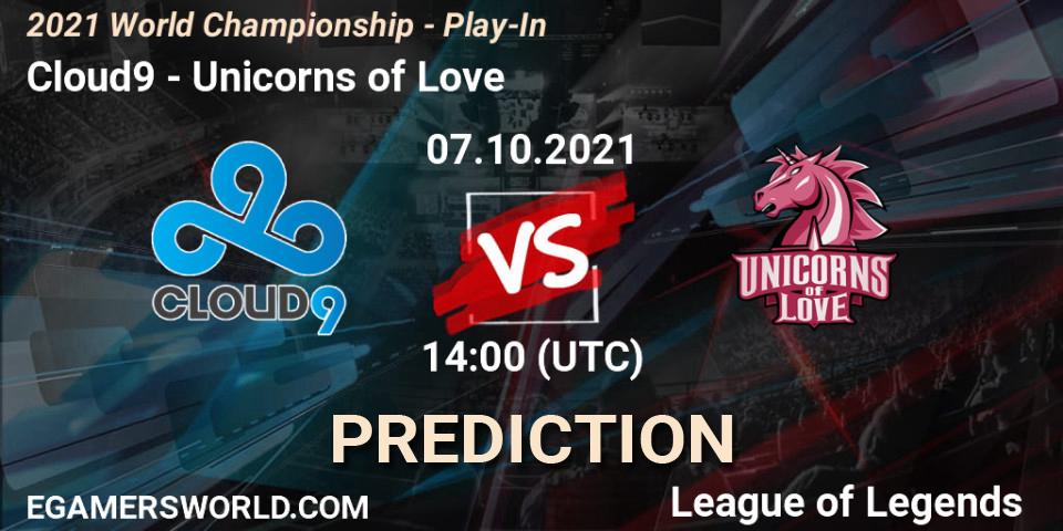 Pronósticos Cloud9 - Unicorns of Love. 07.10.21. 2021 World Championship - Play-In - LoL