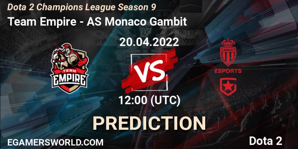 Pronósticos Team Empire - AS Monaco Gambit. 20.04.22. Dota 2 Champions League Season 9 - Dota 2