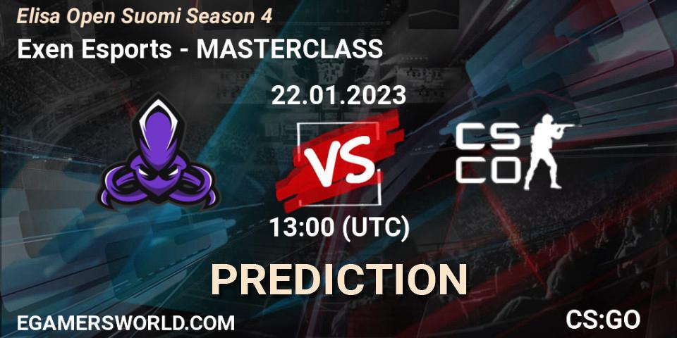Pronósticos Exen Esports - MASTERCLASS. 22.01.2023 at 13:00. Elisa Open Suomi Season 4 - Counter-Strike (CS2)