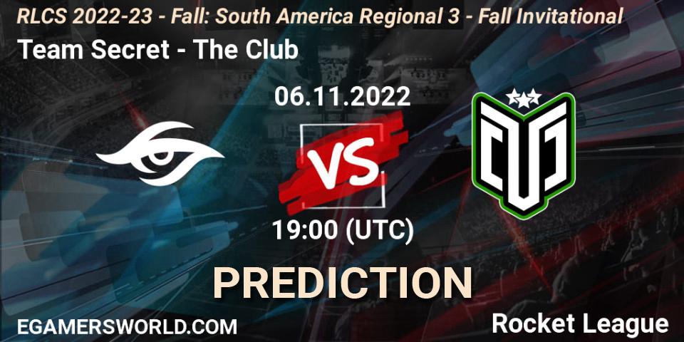 Pronósticos Team Secret - The Club. 06.11.2022 at 19:00. RLCS 2022-23 - Fall: South America Regional 3 - Fall Invitational - Rocket League