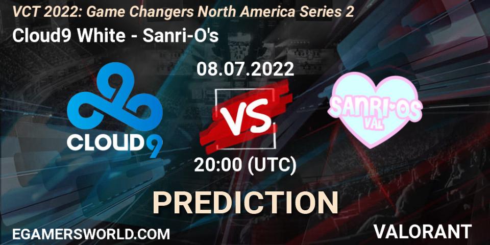 Pronósticos Cloud9 White - Sanri-O's. 08.07.2022 at 20:15. VCT 2022: Game Changers North America Series 2 - VALORANT