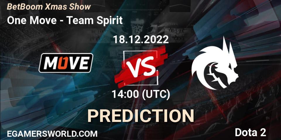 Pronósticos One Move - Team Spirit. 18.12.2022 at 14:01. BetBoom Xmas Show - Dota 2