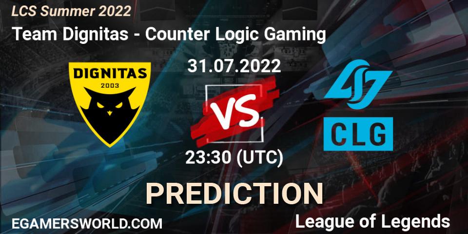 Pronósticos Team Dignitas - Counter Logic Gaming. 31.07.2022 at 23:30. LCS Summer 2022 - LoL