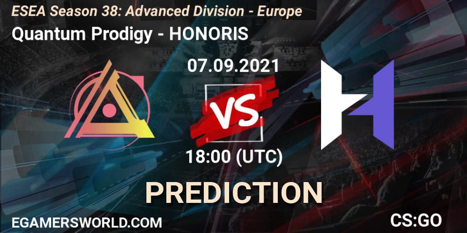 Pronósticos Quantum Prodigy - HONORIS. 07.09.2021 at 18:00. ESEA Season 38: Advanced Division - Europe - Counter-Strike (CS2)
