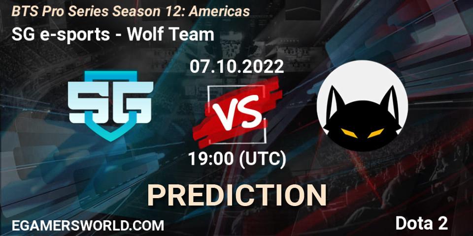 Pronósticos SG e-sports - Wolf Team. 07.10.22. BTS Pro Series Season 12: Americas - Dota 2