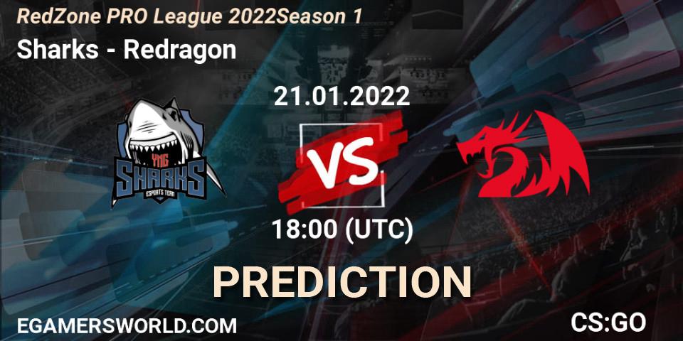 Pronósticos Sharks - Redragon. 21.01.2022 at 18:00. RedZone PRO League 2022 Season 1 - Counter-Strike (CS2)
