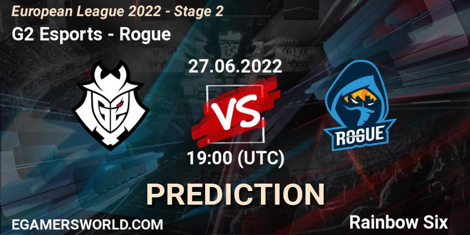 Pronósticos G2 Esports - Rogue. 27.06.2022 at 19:00. European League 2022 - Stage 2 - Rainbow Six