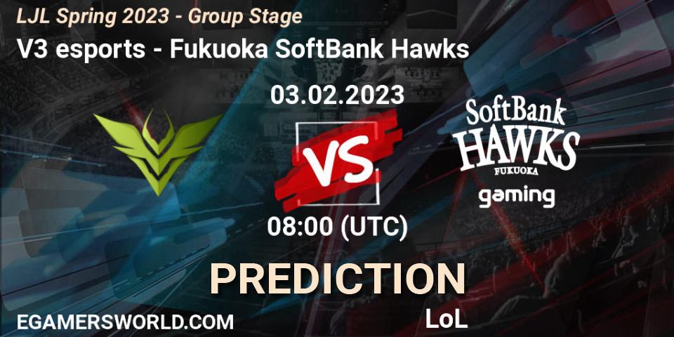 Pronósticos V3 esports - Fukuoka SoftBank Hawks. 03.02.23. LJL Spring 2023 - Group Stage - LoL