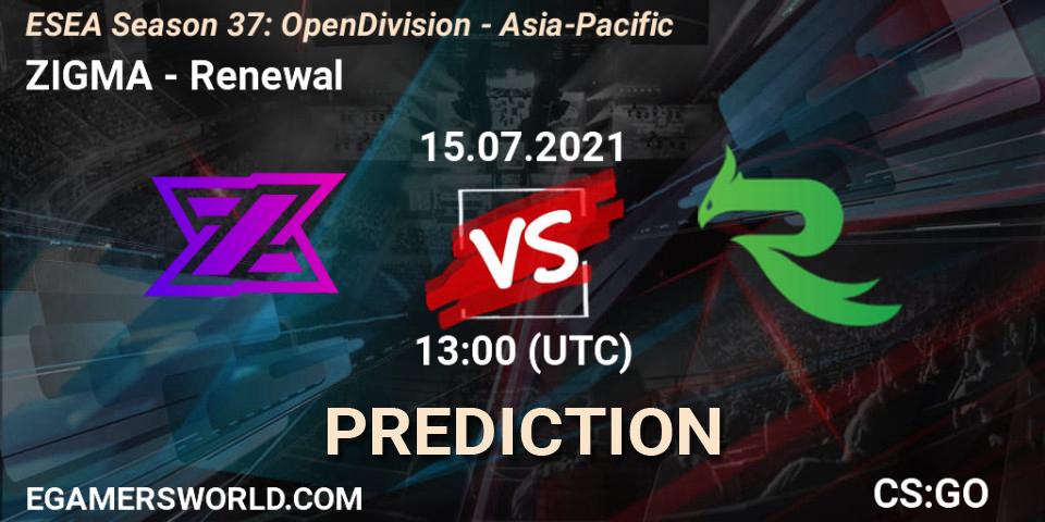 Pronósticos ZIGMA - Renewal. 15.07.21. ESEA Season 37: Open Division - Asia-Pacific - CS2 (CS:GO)