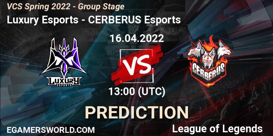 Pronósticos Luxury Esports - CERBERUS Esports. 12.04.2022 at 13:00. VCS Spring 2022 - Group Stage - LoL
