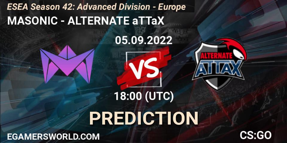 Pronósticos MASONIC - ALTERNATE aTTaX. 05.09.2022 at 18:00. ESEA Season 42: Advanced Division - Europe - Counter-Strike (CS2)