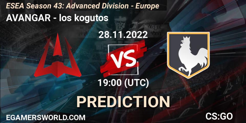 Pronósticos AVANGAR - los kogutos. 28.11.22. ESEA Season 43: Advanced Division - Europe - CS2 (CS:GO)