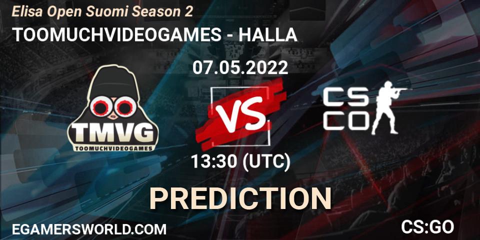 Pronósticos TOOMUCHVIDEOGAMES - HALLA. 07.05.2022 at 13:30. Elisa Open Suomi Season 2 - Counter-Strike (CS2)