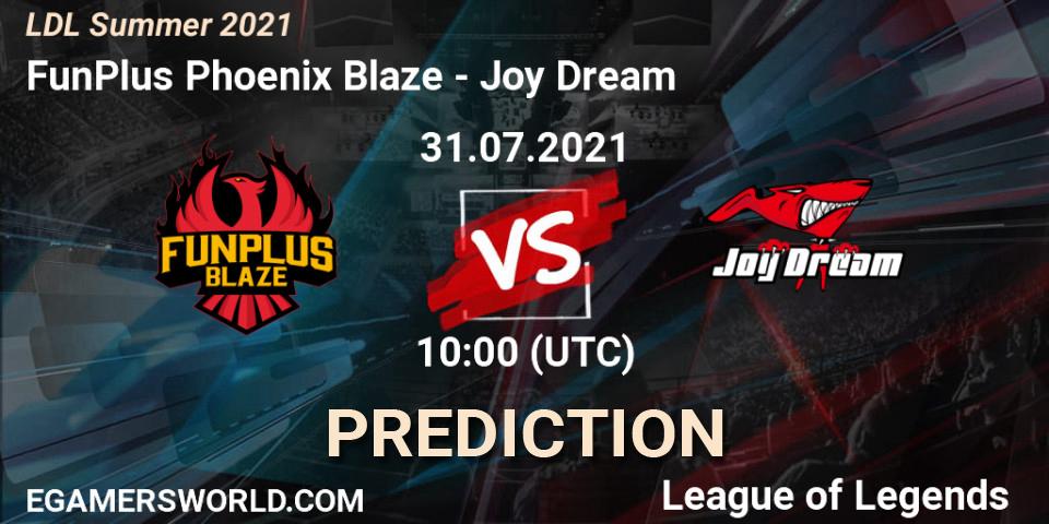 Pronósticos FunPlus Phoenix Blaze - Joy Dream. 01.08.2021 at 12:00. LDL Summer 2021 - LoL
