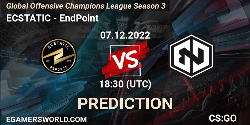Pronósticos ECSTATIC - EndPoint. 07.12.2022 at 18:30. Global Offensive Champions League Season 3 - Counter-Strike (CS2)