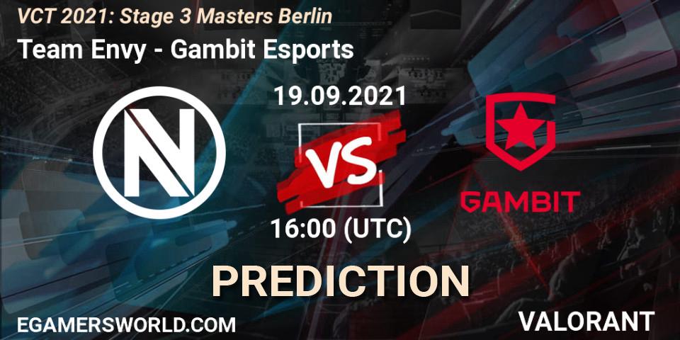 Pronósticos Team Envy - Gambit Esports. 19.09.2021 at 16:00. VCT 2021: Stage 3 Masters Berlin - VALORANT