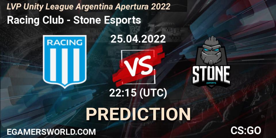 Pronósticos Racing Club - Stone Esports. 25.04.22. LVP Unity League Argentina Apertura 2022 - CS2 (CS:GO)