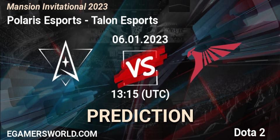 Pronósticos Polaris Esports - Talon Esports. 07.01.2023 at 09:00. Mansion Invitational 2023 - Dota 2