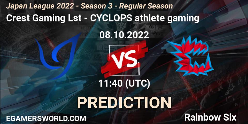 Pronósticos Crest Gaming Lst - CYCLOPS athlete gaming. 08.10.22. Japan League 2022 - Season 3 - Regular Season - Rainbow Six