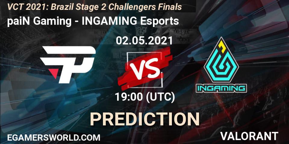 Pronósticos paiN Gaming - INGAMING Esports. 02.05.2021 at 19:00. VCT 2021: Brazil Stage 2 Challengers Finals - VALORANT