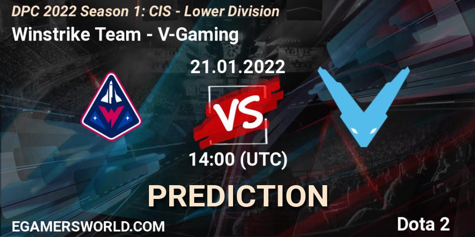 Pronósticos Winstrike Team - V-Gaming. 21.01.2022 at 14:01. DPC 2022 Season 1: CIS - Lower Division - Dota 2