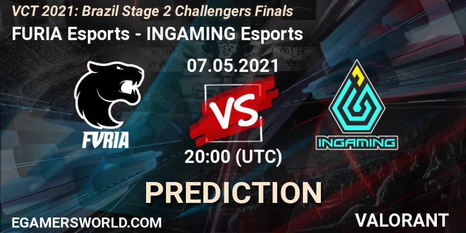 Pronósticos FURIA Esports - INGAMING Esports. 07.05.2021 at 20:00. VCT 2021: Brazil Stage 2 Challengers Finals - VALORANT