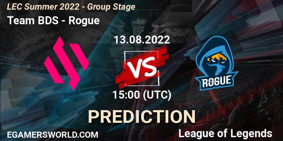 Pronósticos Team BDS - Rogue. 13.08.2022 at 15:00. LEC Summer 2022 - Group Stage - LoL