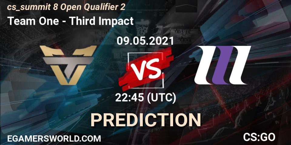 Pronósticos Team One - Third Impact. 09.05.2021 at 22:45. cs_summit 8 Open Qualifier 2 - Counter-Strike (CS2)