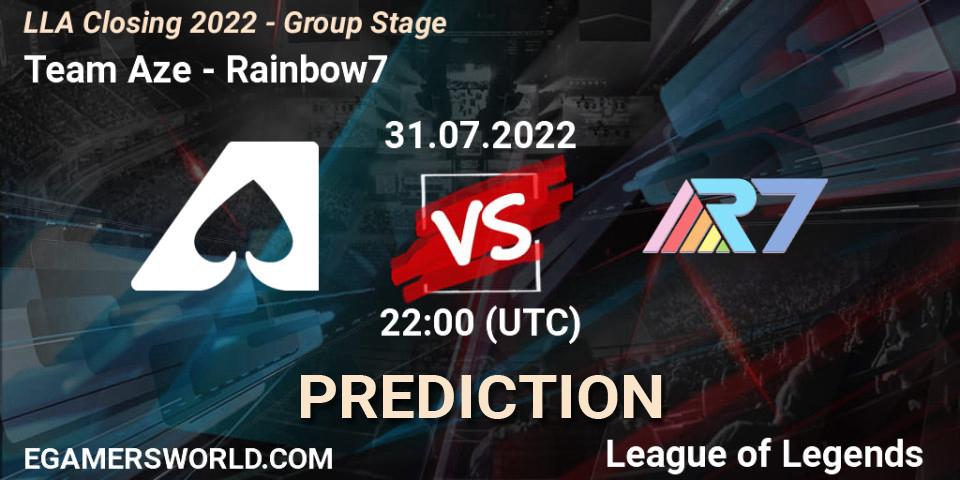 Pronósticos Team Aze - Rainbow7. 31.07.2022 at 23:00. LLA Closing 2022 - Group Stage - LoL