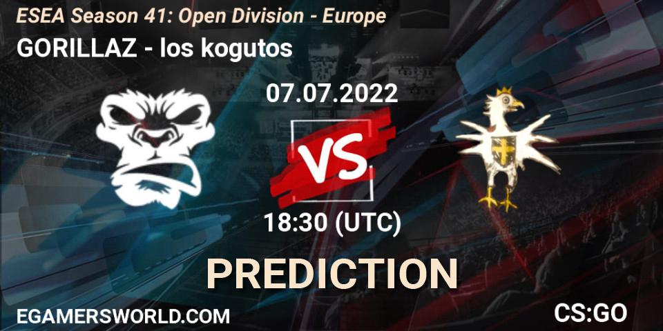 Pronósticos GORILLAZ - los kogutos. 11.07.2022 at 15:00. ESEA Season 41: Open Division - Europe - Counter-Strike (CS2)