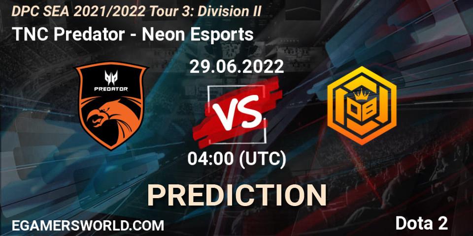 Pronósticos TNC Predator - Neon Esports. 29.06.2022 at 04:00. DPC SEA 2021/2022 Tour 3: Division II - Dota 2