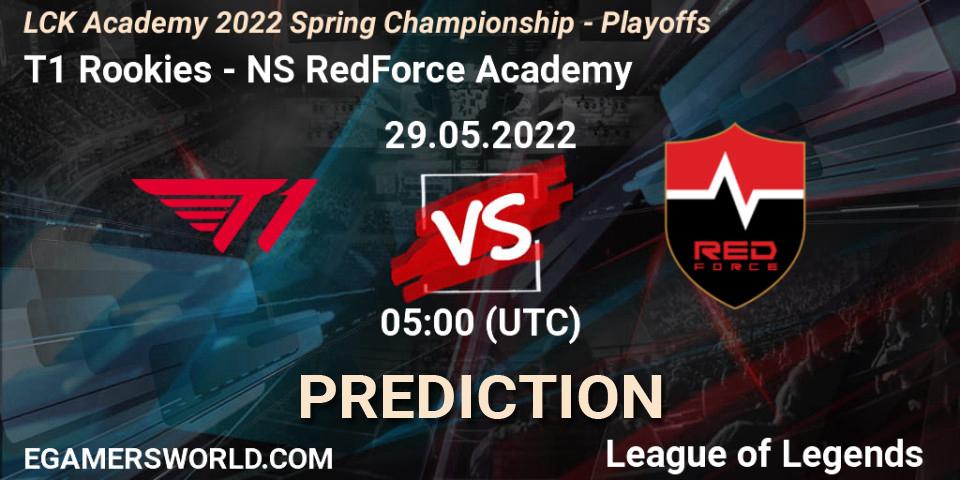Pronósticos T1 Rookies - Nongshim RedForce Academy. 29.05.2022 at 07:00. LCK Academy 2022 Spring Championship - Playoffs - LoL