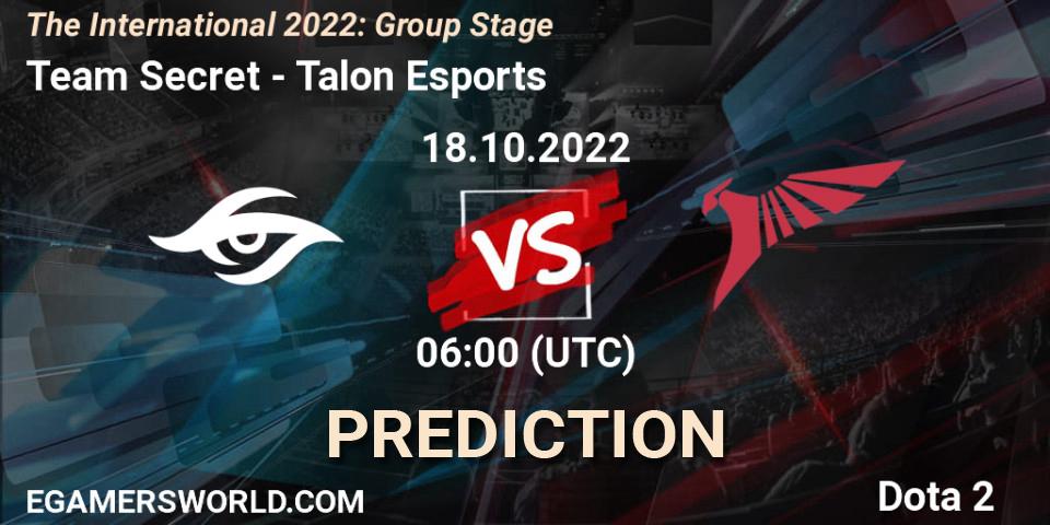 Pronósticos Team Secret - Talon Esports. 18.10.22. The International 2022: Group Stage - Dota 2