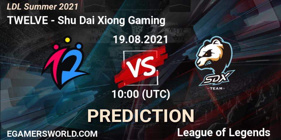 Pronósticos TWELVE - Shu Dai Xiong Gaming. 19.08.2021 at 11:30. LDL Summer 2021 - LoL