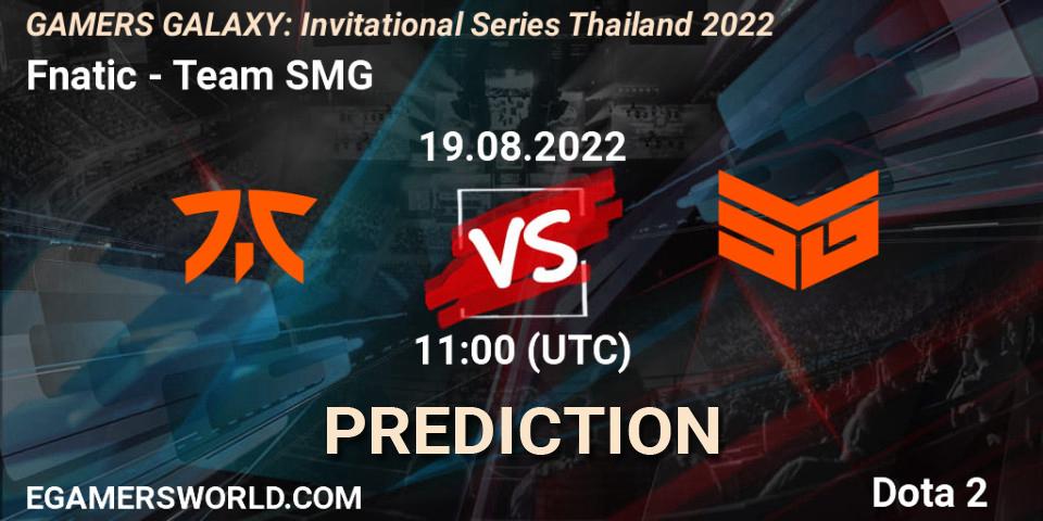 Pronósticos Fnatic - Team SMG. 19.08.2022 at 11:30. GAMERS GALAXY: Invitational Series Thailand 2022 - Dota 2