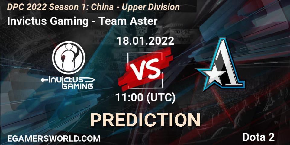 Pronósticos Invictus Gaming - Team Aster. 18.01.2022 at 10:55. DPC 2022 Season 1: China - Upper Division - Dota 2